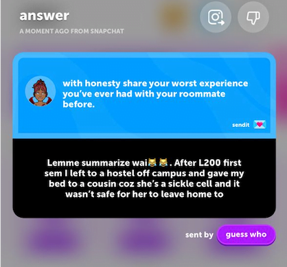 Influencer Debor asked her followers on SendIt What is their worst roommate experience